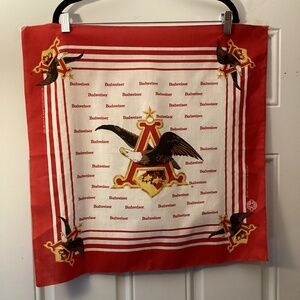 Vintage Budweiser Bandana Bald Eagle Logo Graphic Scarf  Red White Beer Promo